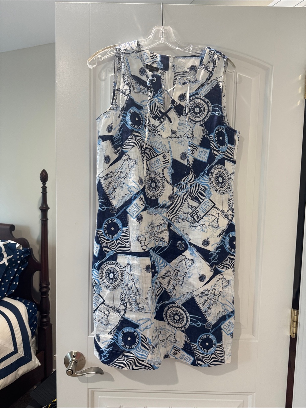 Talbots Navy and White Sleeveless Patchwork-Print Dress